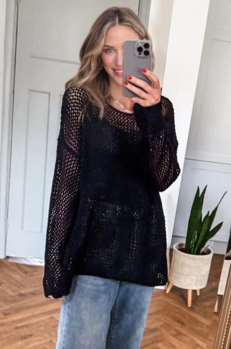 Crochet Open-Knit Sweater Top | S-XL