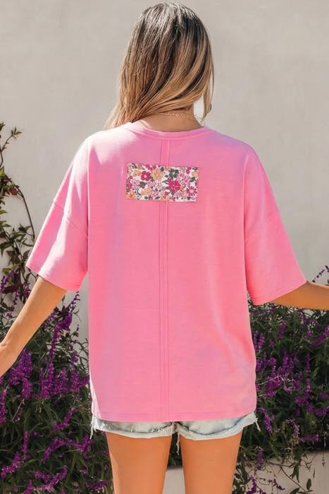 Bloom Patched Raw Seam Oversized Tee | S-XL