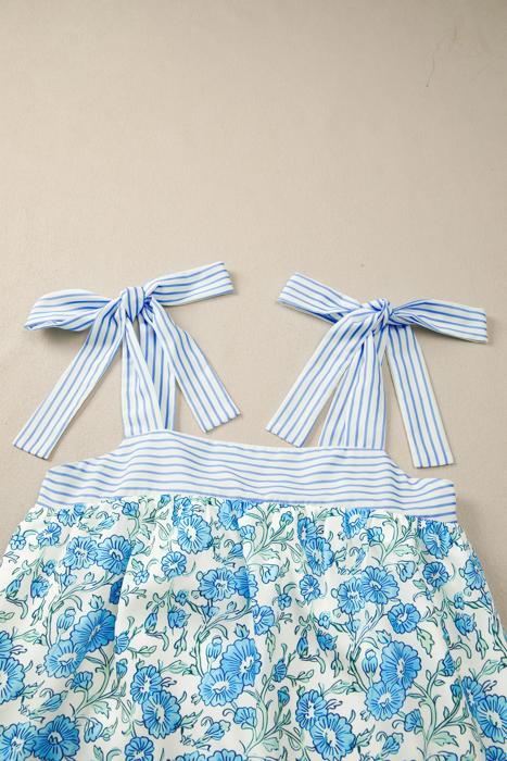 Floral Print Bow Strap Patchwork Mini Dress | S-XL