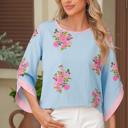  Floral Print 3/4 Sleeve Button-Cuff Blouse | S-XL