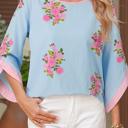  Floral Print 3/4 Sleeve Button-Cuff Blouse | S-XL