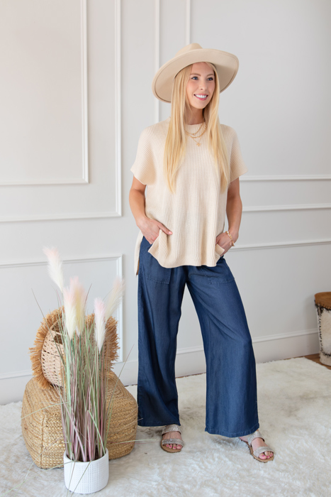 Side Pockets High Waist Wide Leg Lightweight Jeans-Like Pants | S-XXL