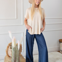  Side Pockets High Waist Wide Leg Lightweight Jeans-Like Pants | S-XXL