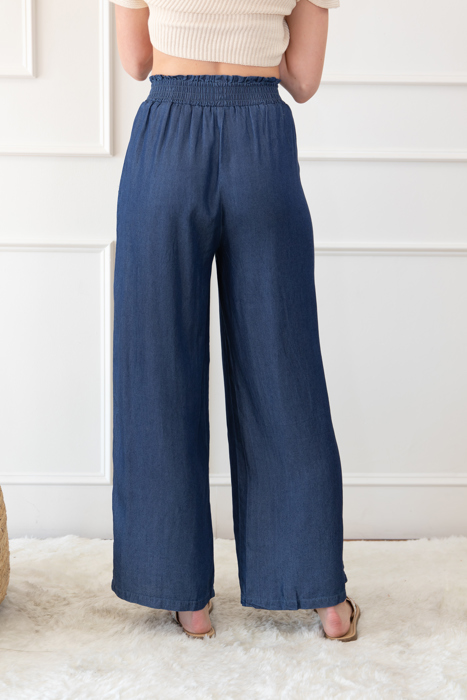 Side Pockets High Waist Wide Leg Lightweight Jeans-Like Pants | S-XXL