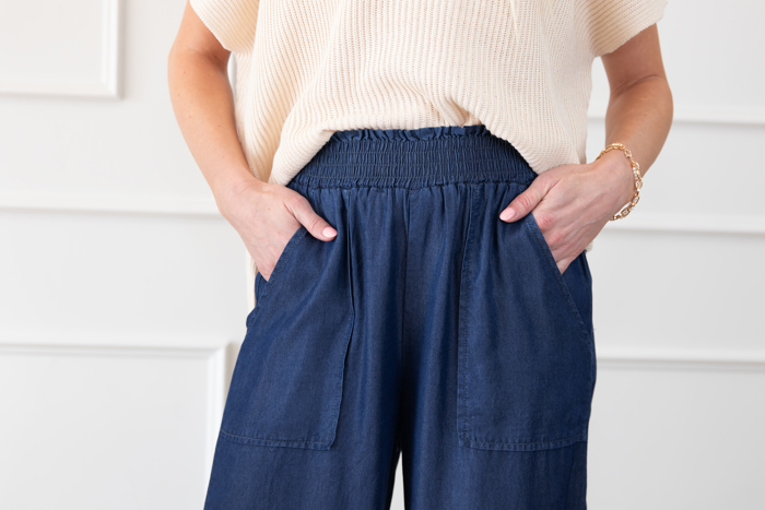 Side Pockets High Waist Wide Leg Lightweight Jeans-Like Pants | S-XXL