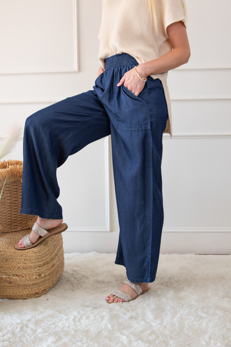 Side Pockets High Waist Wide Leg Lightweight Jeans-Like Pants | S-XXL