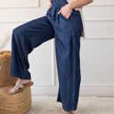  Side Pockets High Waist Wide Leg Lightweight Jeans-Like Pants | S-XXL