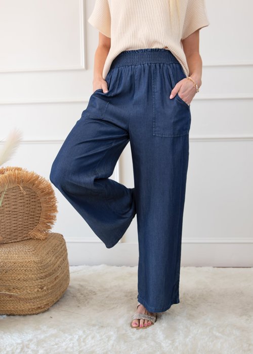Side Pockets High Waist Wide Leg Lightweight Jeans-Like Pants | S-XXL