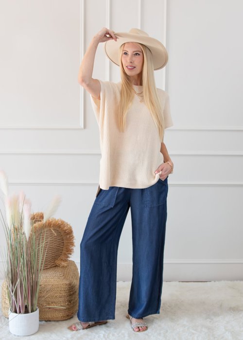 Side Pockets High Waist Wide Leg Lightweight Jeans-Like Pants | S-XXL