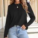Small Black All-Day Seam Detail Layering Long Sleeve Top | S-2XL