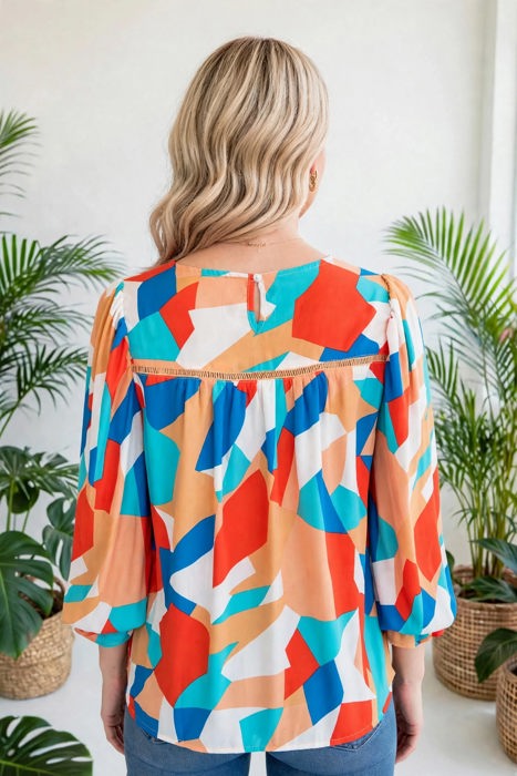 Abstract Ruffled Sleeve Blouse | Free Shipping