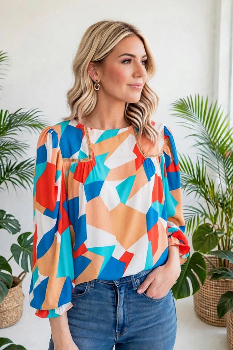 Abstract Ruffled Sleeve Blouse | Free Shipping