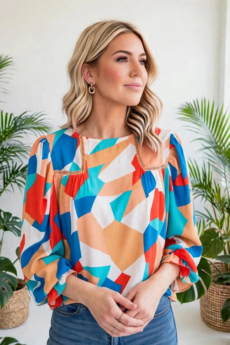 Abstract Ruffled Sleeve Blouse | Free Shipping