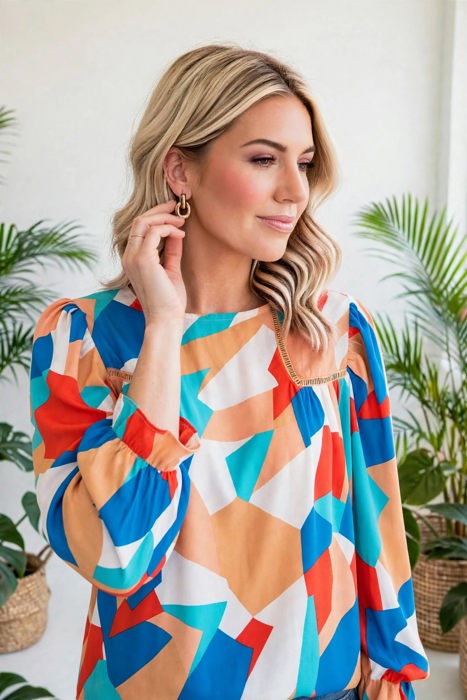 Abstract Ruffled Sleeve Blouse | Free Shipping