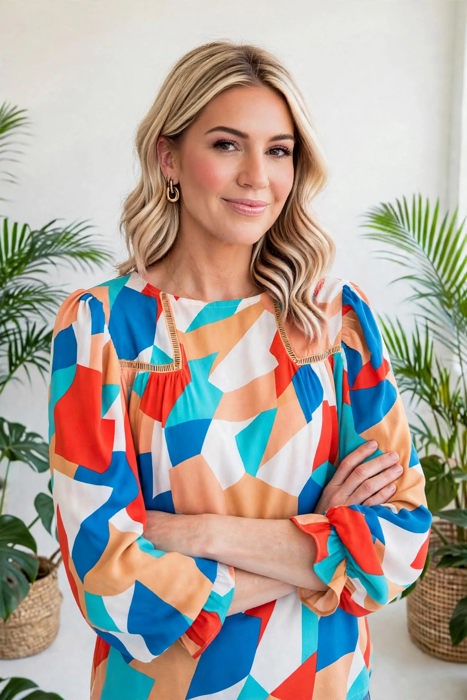 Abstract Ruffled Sleeve Blouse | Free Shipping