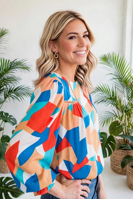 Abstract Ruffled Sleeve Blouse | Free Shipping
