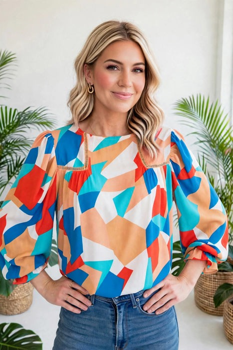Abstract Ruffled Sleeve Blouse | Free Shipping