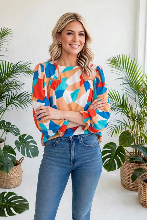 Abstract Ruffled Sleeve Blouse | Free Shipping