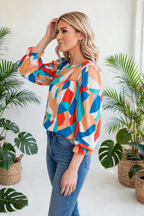 Abstract Ruffled Sleeve Blouse | Free Shipping