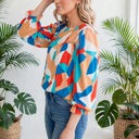  Abstract Ruffled Sleeve Blouse | Free Shipping