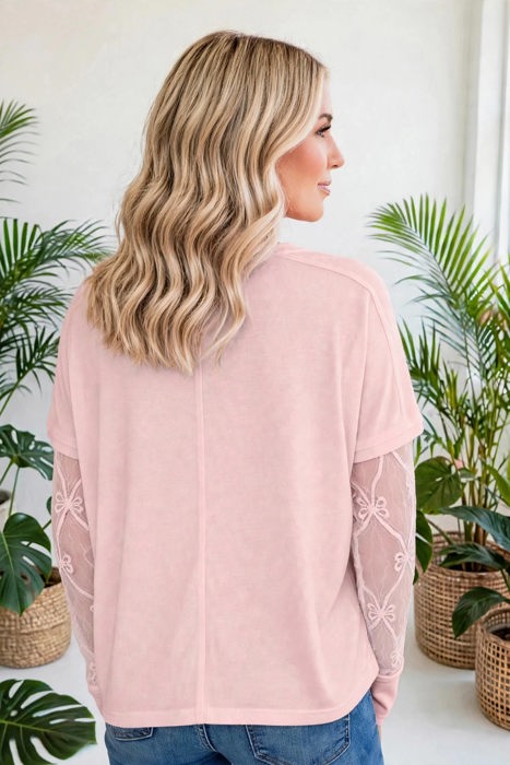 Belle Bow Textured Sheer Long Sleeve Tee | S-XL