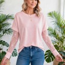 Small Pink Belle Bow Textured Sheer Long Sleeve Tee | S-XL