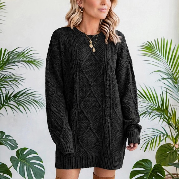 Cozy Cable Knit Sweater Dress | S-XL