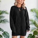Small Black Cozy Cable Knit Sweater Dress | S-XL