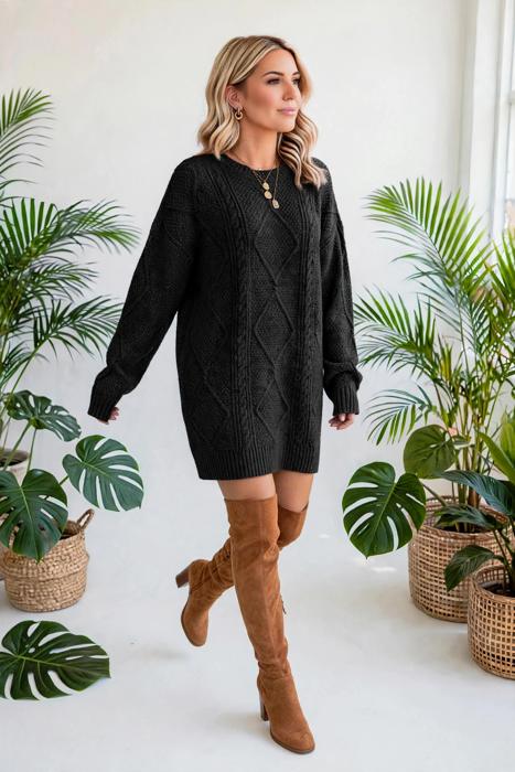 Cozy Cable Knit Sweater Dress | S-XL