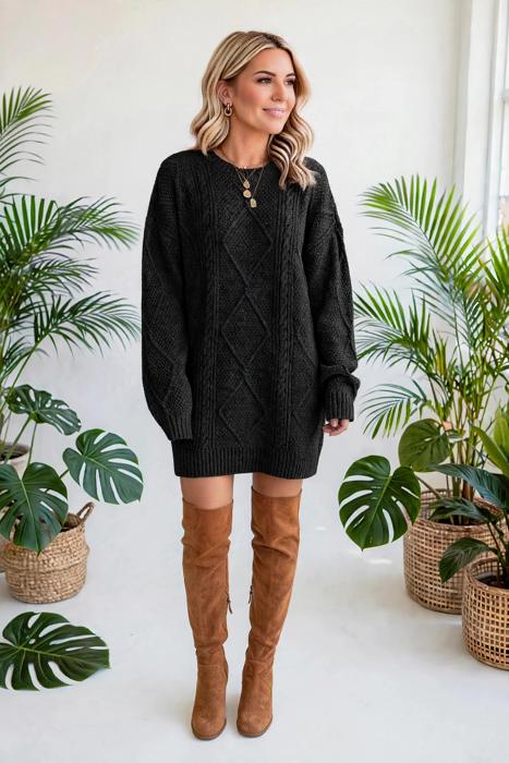 Cozy Cable Knit Sweater Dress | S-XL