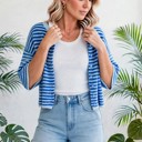  Stria Striped Loose Half Sleeve Knit Cardigan | S-XL