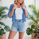  Stria Striped Loose Half Sleeve Knit Cardigan | S-XL