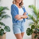  Stria Striped Loose Half Sleeve Knit Cardigan | S-XL