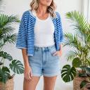  Stria Striped Loose Half Sleeve Knit Cardigan | S-XL