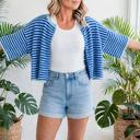  Stria Striped Loose Half Sleeve Knit Cardigan | S-XL