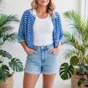  Stria Striped Loose Half Sleeve Knit Cardigan | S-XL