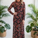  Midnight Bloom Retro Floral Mesh Dress
