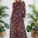  Midnight Bloom Retro Floral Mesh Dress