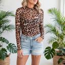  Leopard Print Mock Neck Mesh Top | S-XL