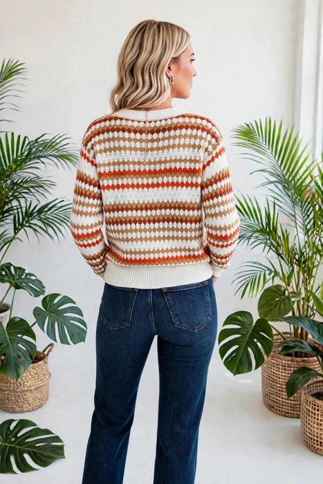 Striped Eyelet Detail Sweater | S-XL