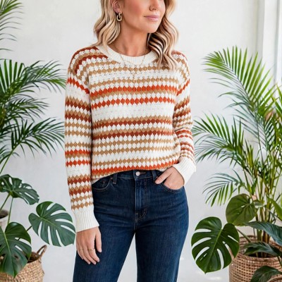 Striped Eyelet Detail Sweater | S-XL