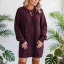 Small Burgundy Cozy Cable Knit Sweater Dress | S-XL