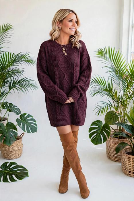 Cozy Cable Knit Sweater Dress | S-XL