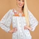  Embroidered Balloon Sleeve Blouse