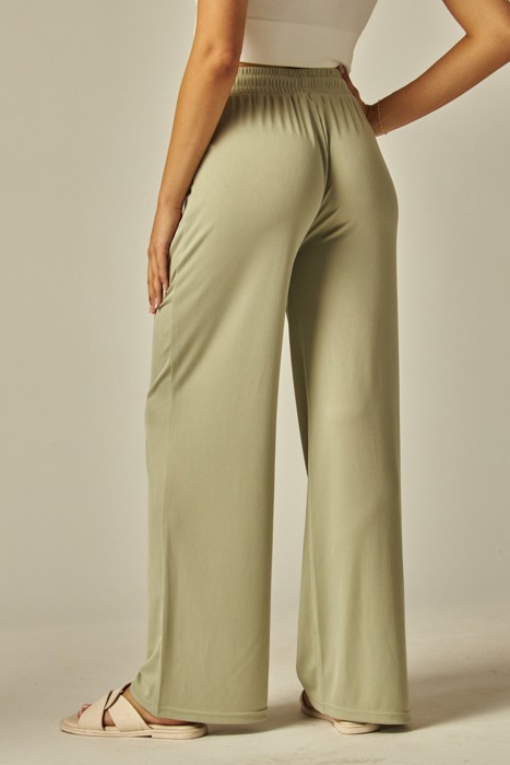Stretchy Ribbed Drawstring Pocket Wide Leg Pants