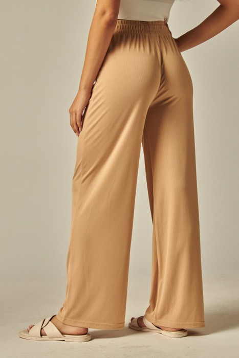 Stretchy Ribbed Drawstring Pocket Wide Leg Pants