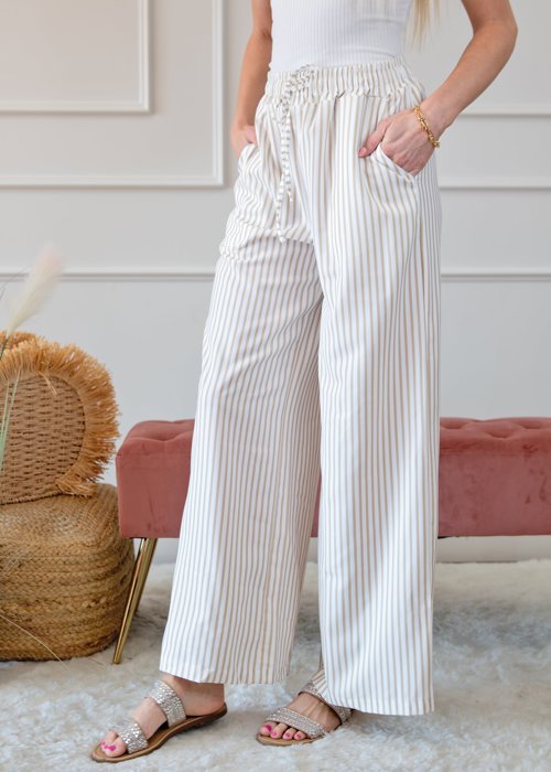 Stripe Wide Leg Adjustable Drawstring Waist Pants | 1X-3X