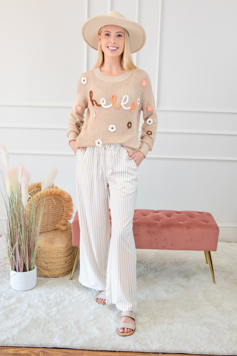 Stripe Wide Leg Adjustable Drawstring Waist Pants | 1X-3X