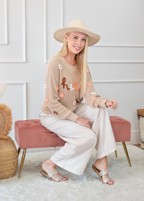 Stripe Wide Leg Adjustable Drawstring Waist Pants | 1X-3X