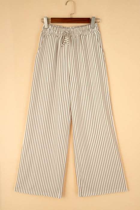 Stripe Wide Leg Adjustable Drawstring Waist Pants | 1X-3X